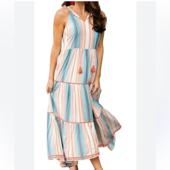 Matilda Jane cotton tiered striped loose fit midi dress size XS - Picture 1 of 11